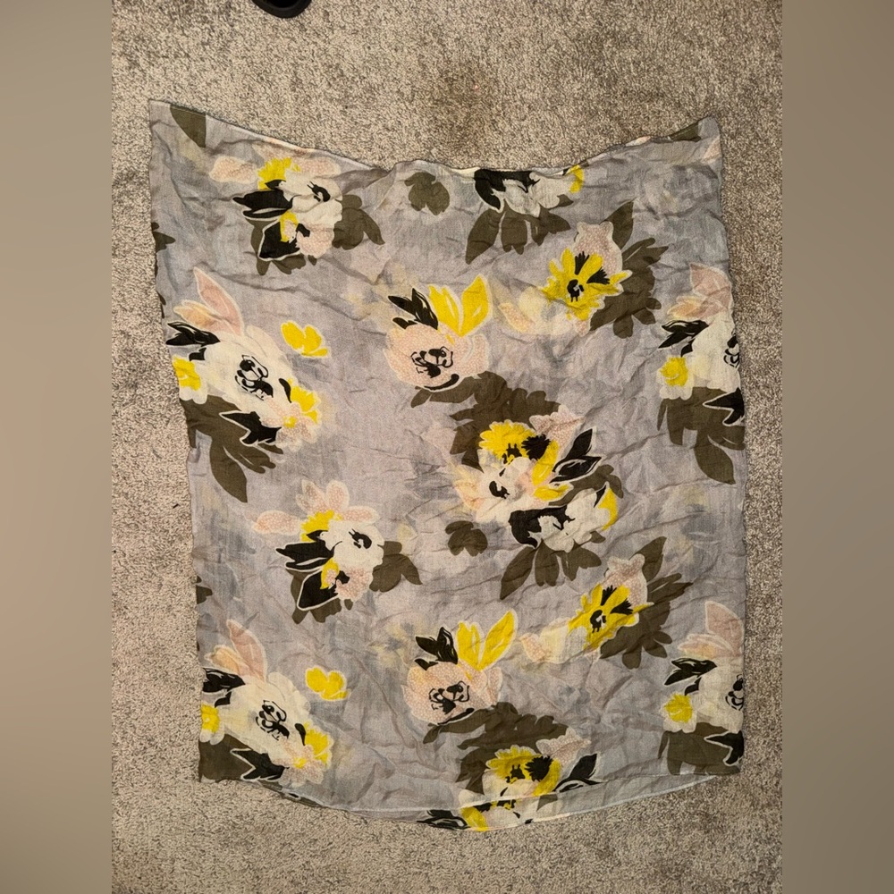 Light Gray Floral Midi Scarf with Yellow Accents